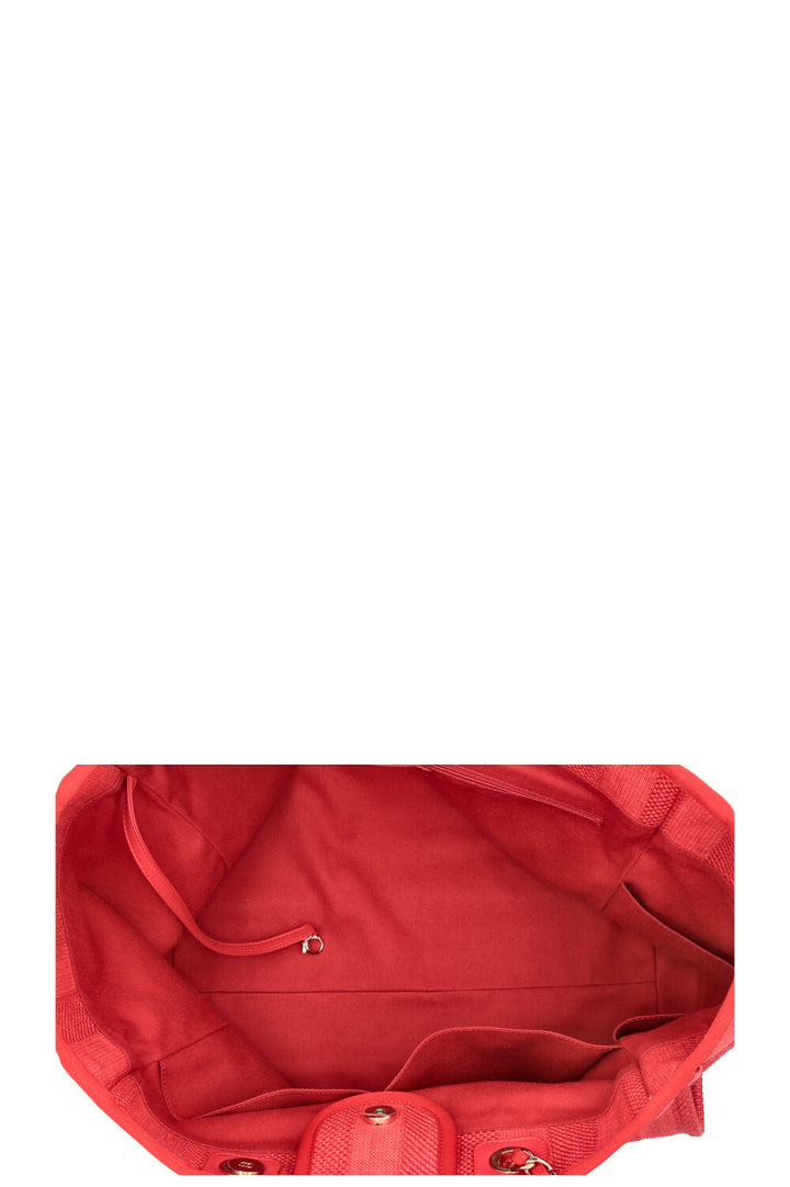 CHANEL Cabas Deauville moyen toile enduite rouge