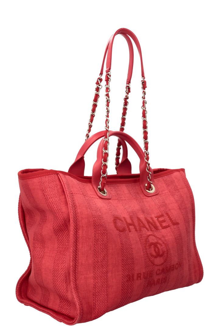 CHANEL Cabas Deauville moyen toile enduite rouge