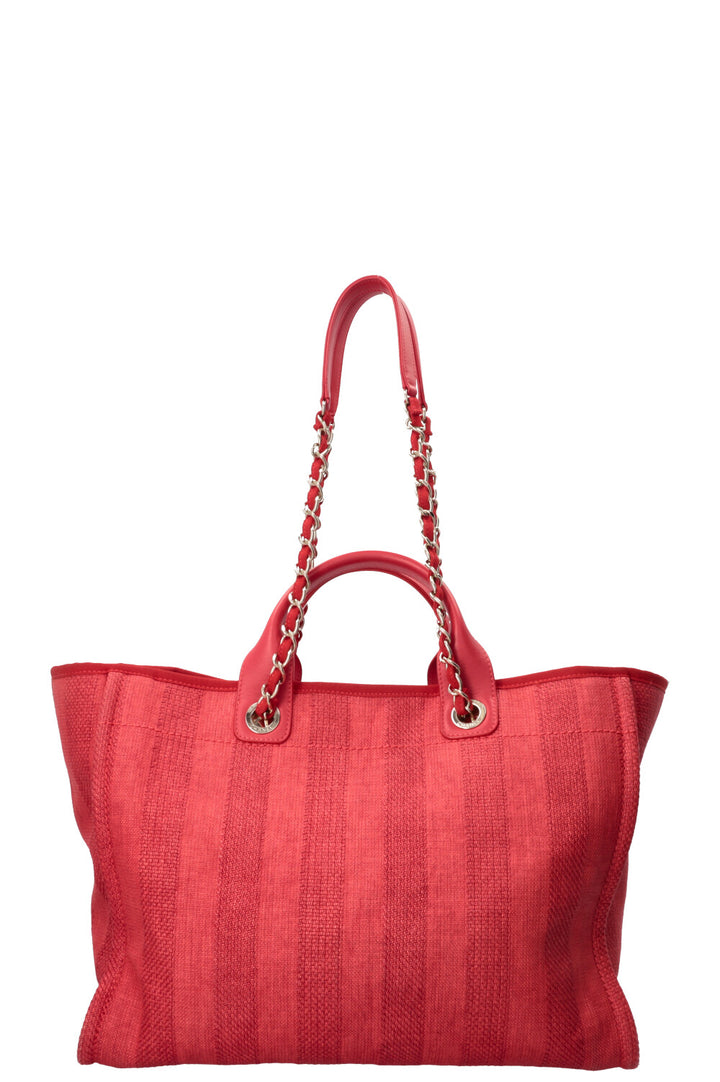 CHANEL Cabas Deauville moyen toile enduite rouge