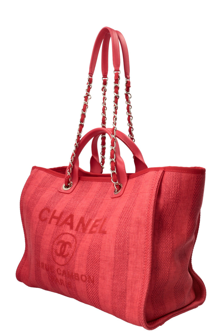 CHANEL Cabas Deauville moyen toile enduite rouge