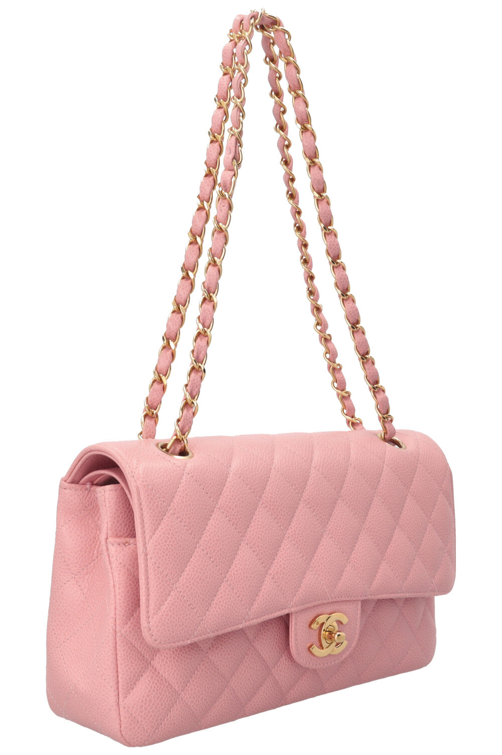 Sac à rabat doublé Chanel taille moyenne en cuir caviar rose