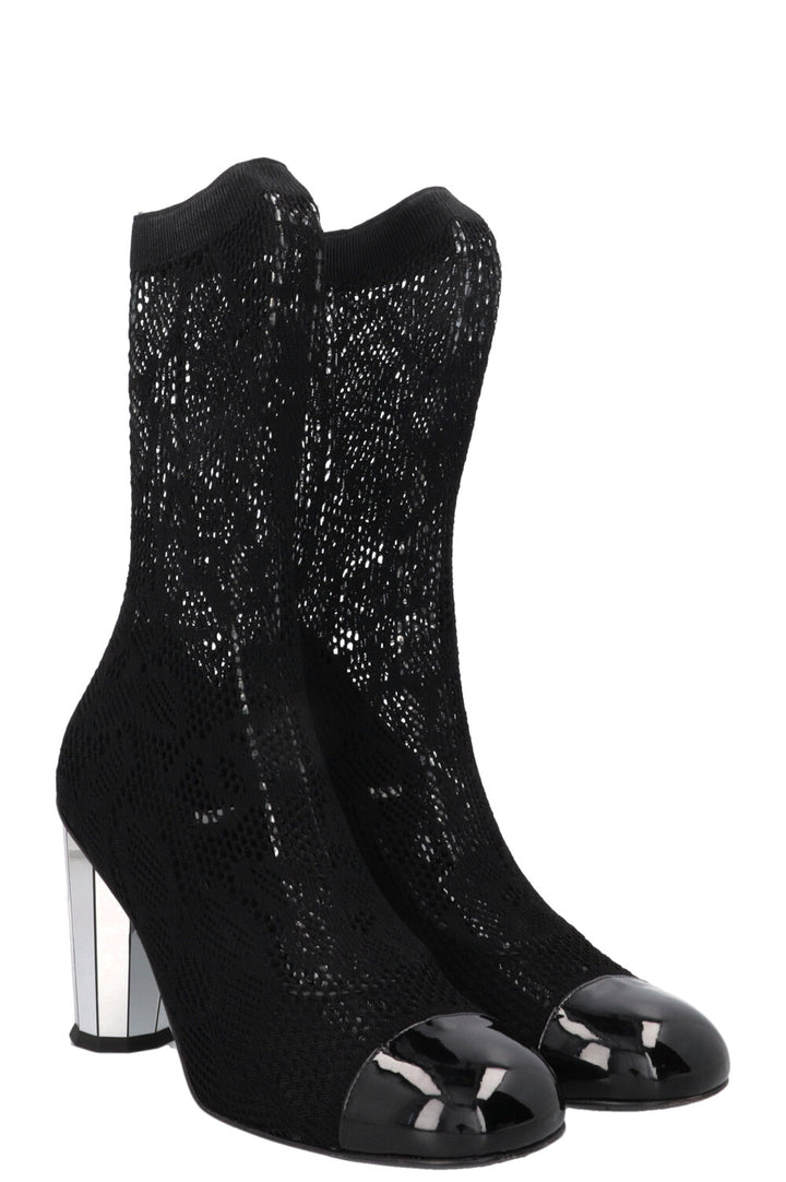 CHANEL Mesh Sock Boots Black