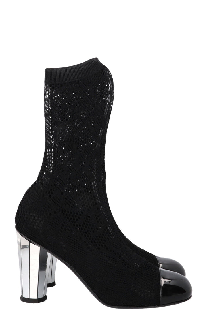 CHANEL Mesh Sock Boots Black