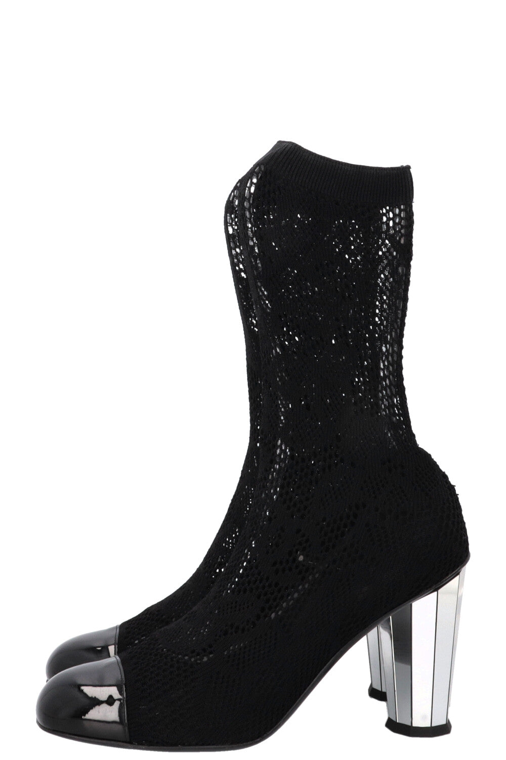 CHANEL Mesh Sock Boots Black