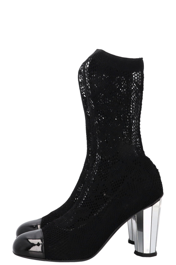 CHANEL Mesh Sock Boots Black