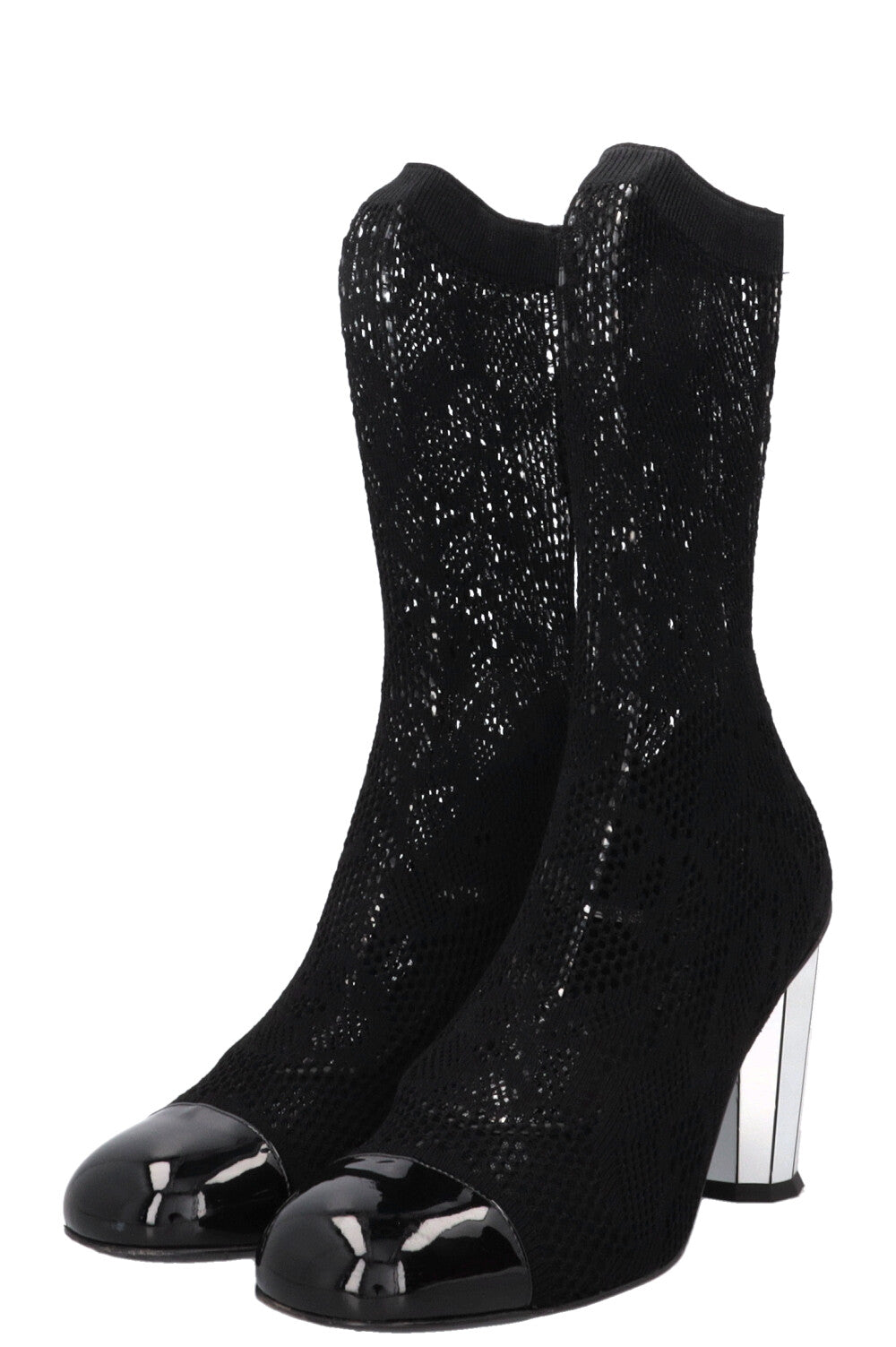 CHANEL Mesh Sock Boots Black