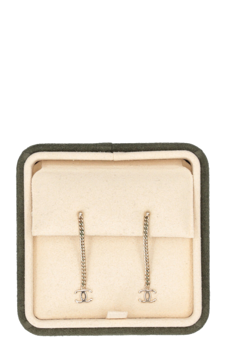 CHANEL Mini CC Chain Drop Earrings Metal Gold