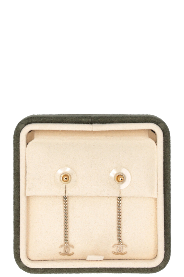 CHANEL Mini CC Chain Drop Earrings Metal Gold
