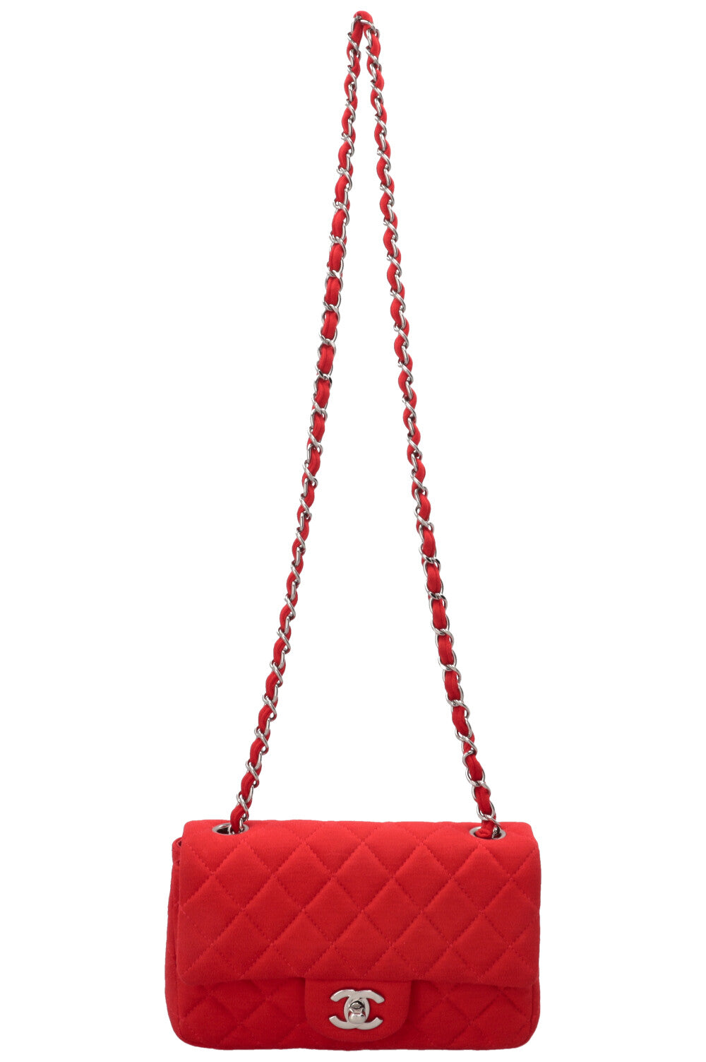 CHANEL Mini Rectangular Single Flap Bag Jersey Red