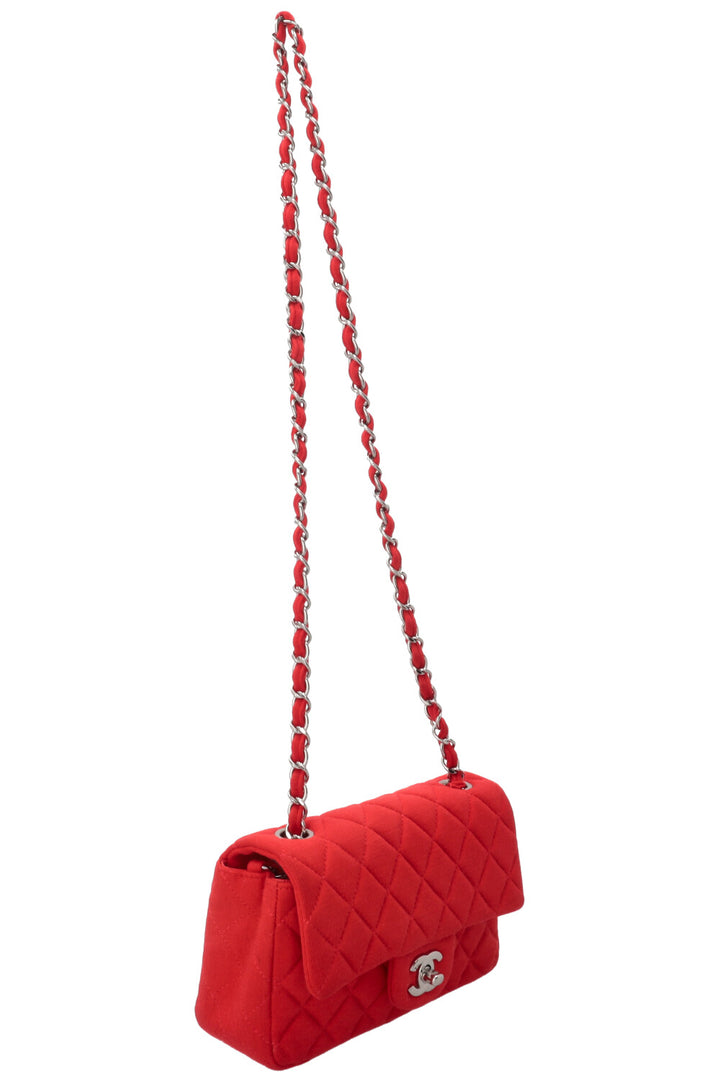 CHANEL Mini Rectangular Single Flap Bag Jersey Red