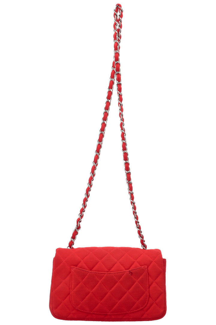 CHANEL Mini Rectangular Single Flap Bag Jersey Red