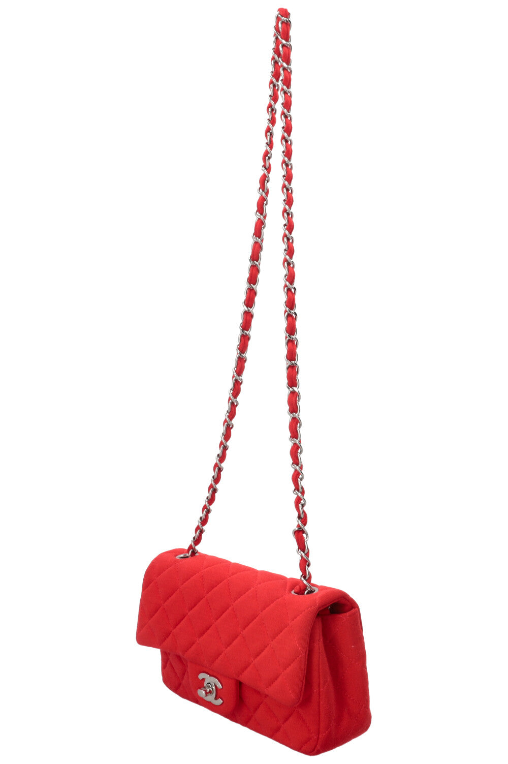CHANEL Mini Rectangular Single Flap Bag Jersey Red