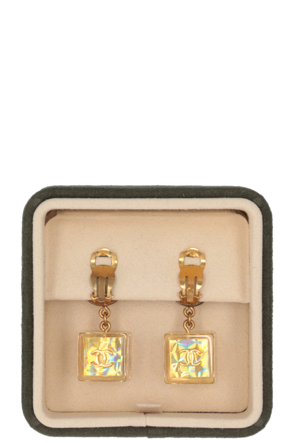 CHANEL No. 5 Cube Clip-On Earrings Acrylic Gold