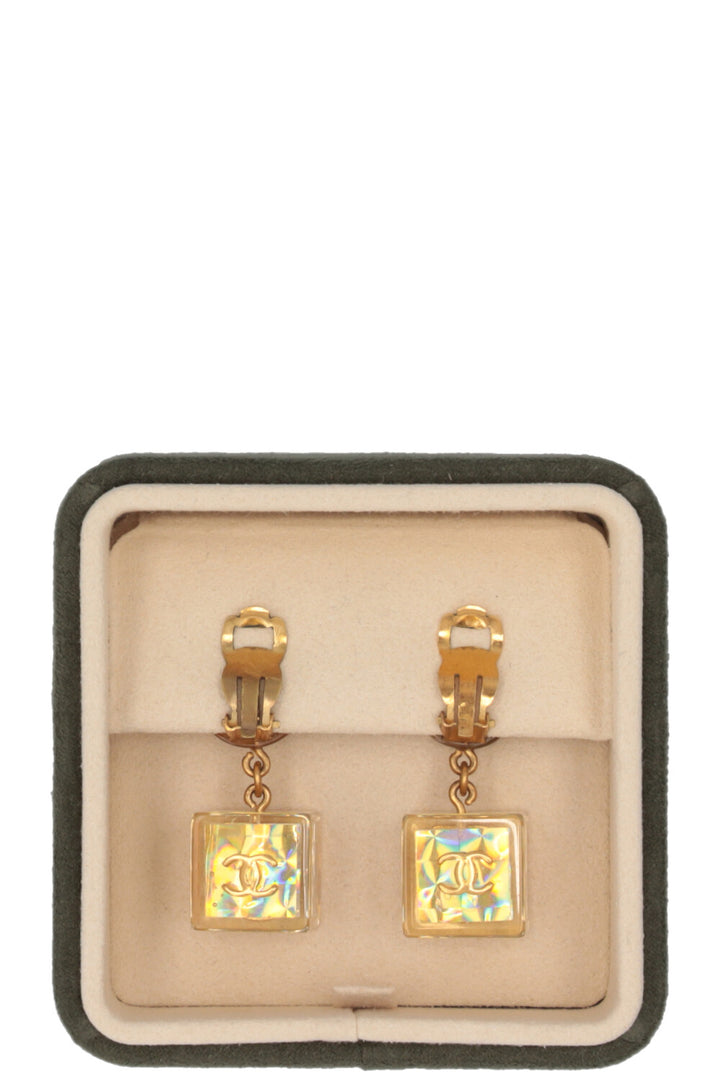 CHANEL No. 5 Cube Clip-On Earrings Acrylic Gold