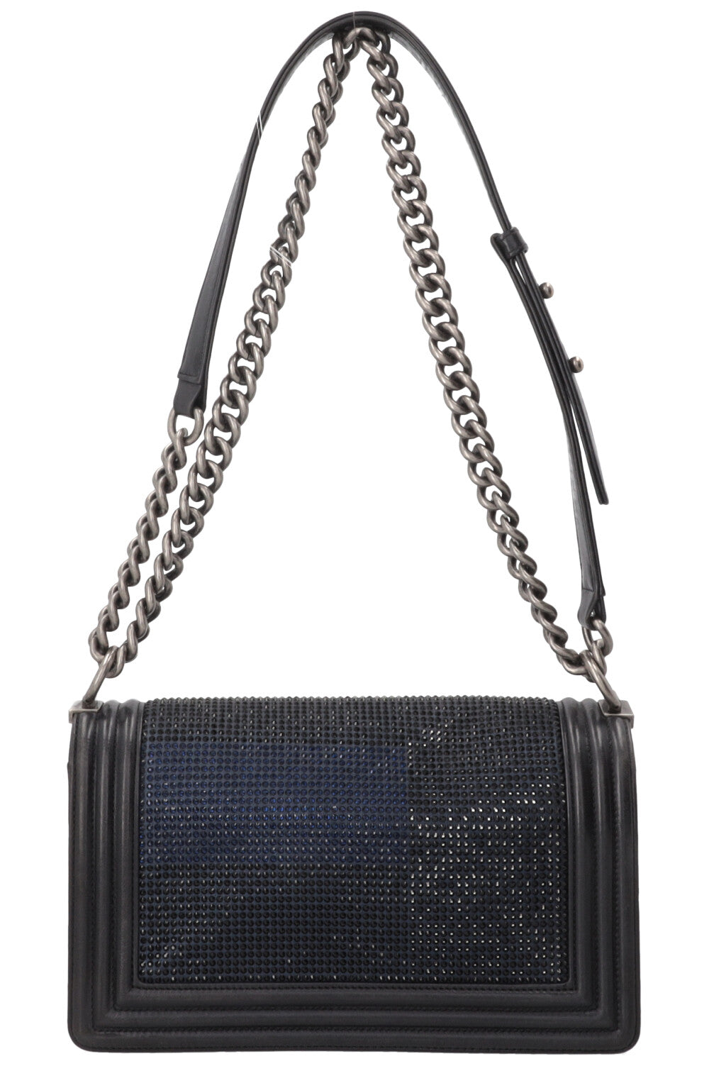 CHANEL Paris-Dallas Boy Bag Medium Leather Crystals Black Navy