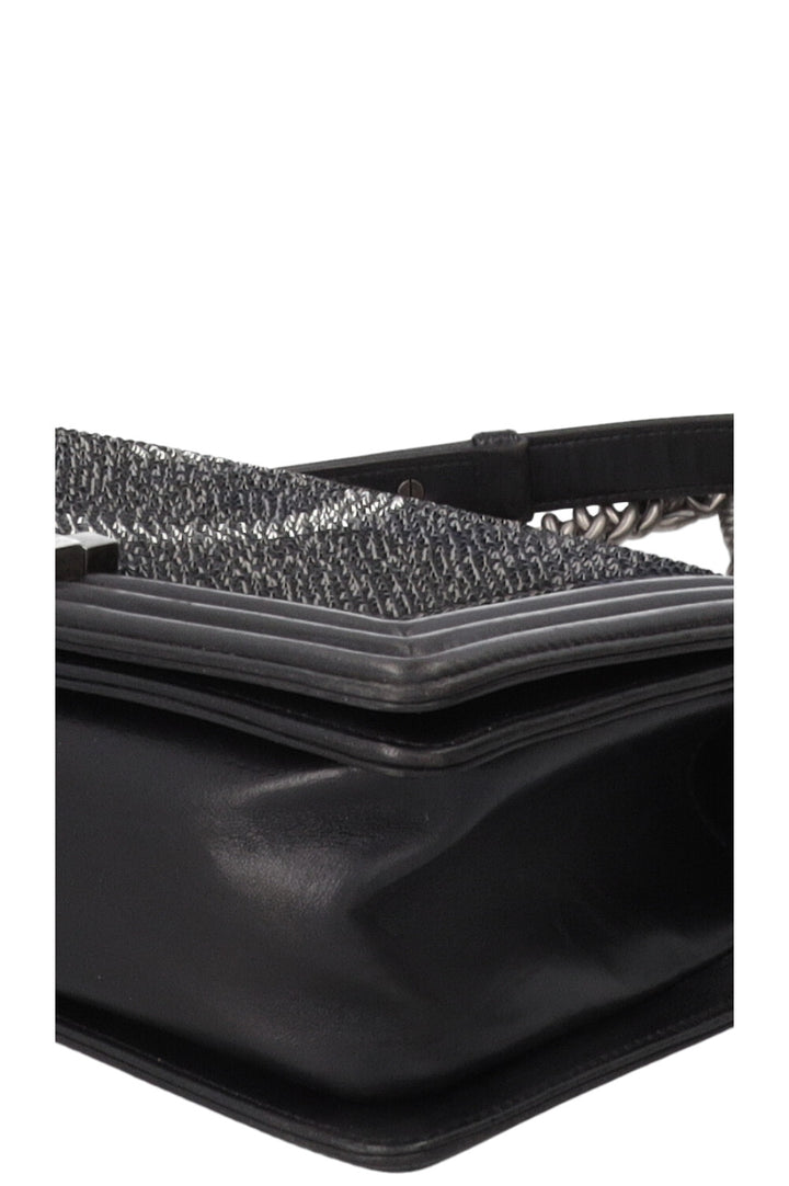 CHANEL Paris-Dallas Boy Bag Medium Leather Crystals Black Navy