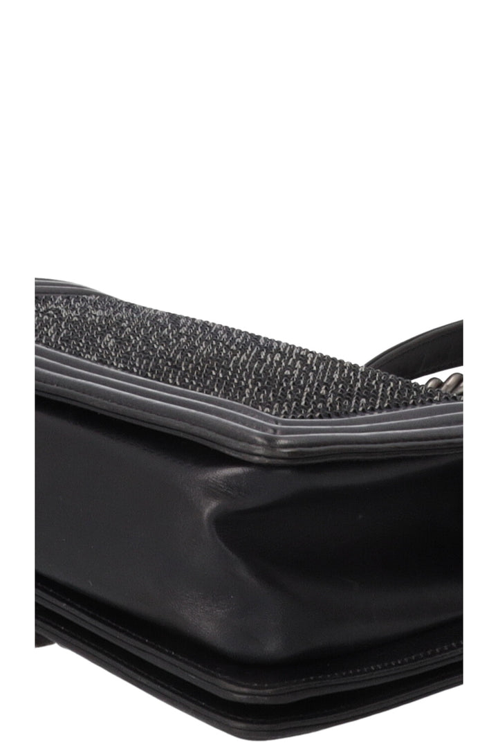 CHANEL Paris-Dallas Boy Bag Medium Leather Crystals Black Navy