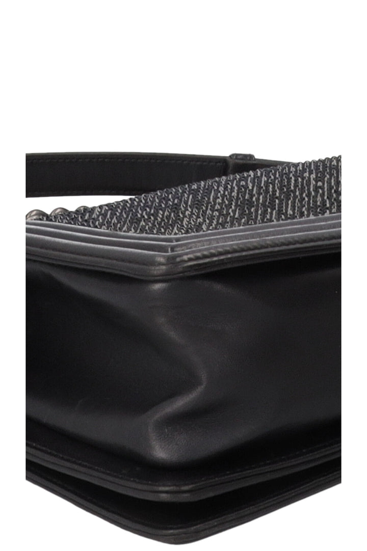 CHANEL Paris-Dallas Boy Bag Medium Leather Crystals Black Navy