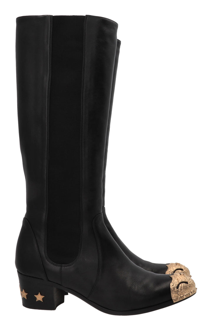 Bottes hautes en cuir noir CHANEL Paris-Dallas