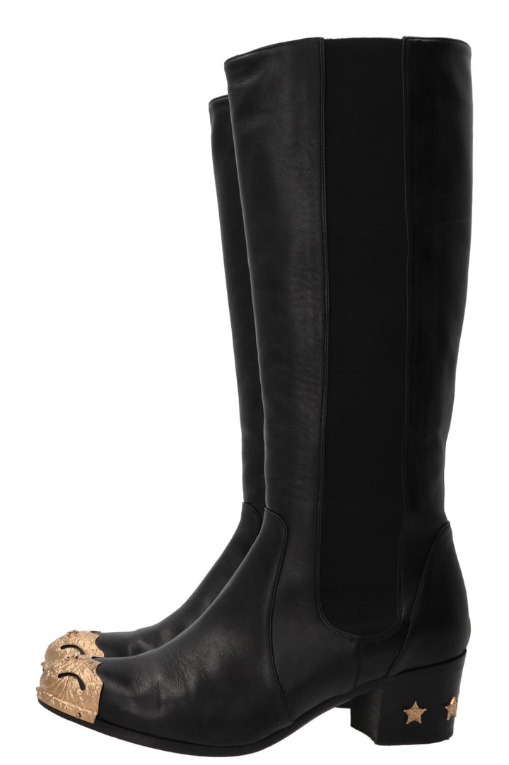 Bottes hautes en cuir noir CHANEL Paris-Dallas