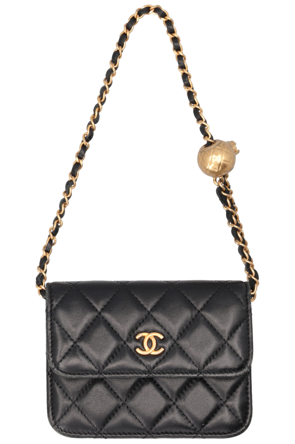 CHANEL Pearl Crush Flap Clutch Mini Leather Black