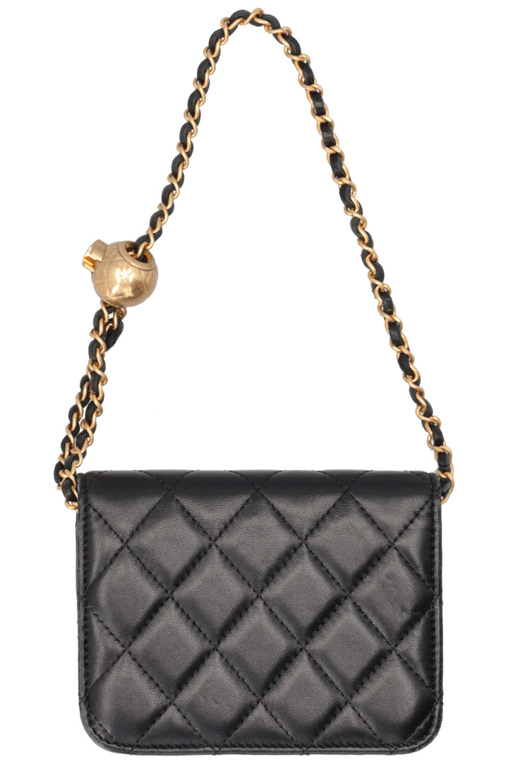 CHANEL Pearl Crush Flap Clutch Mini Leather Black