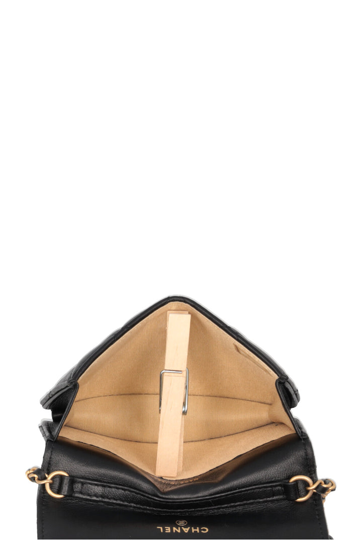 CHANEL Pearl Crush Flap Clutch Mini Leather Black