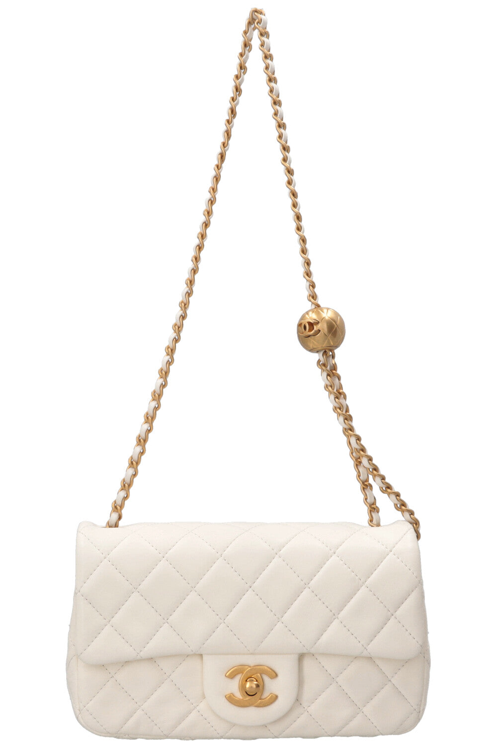 CHANEL Pearl Crush Sac à rabat rectangulaire en cuir blanc