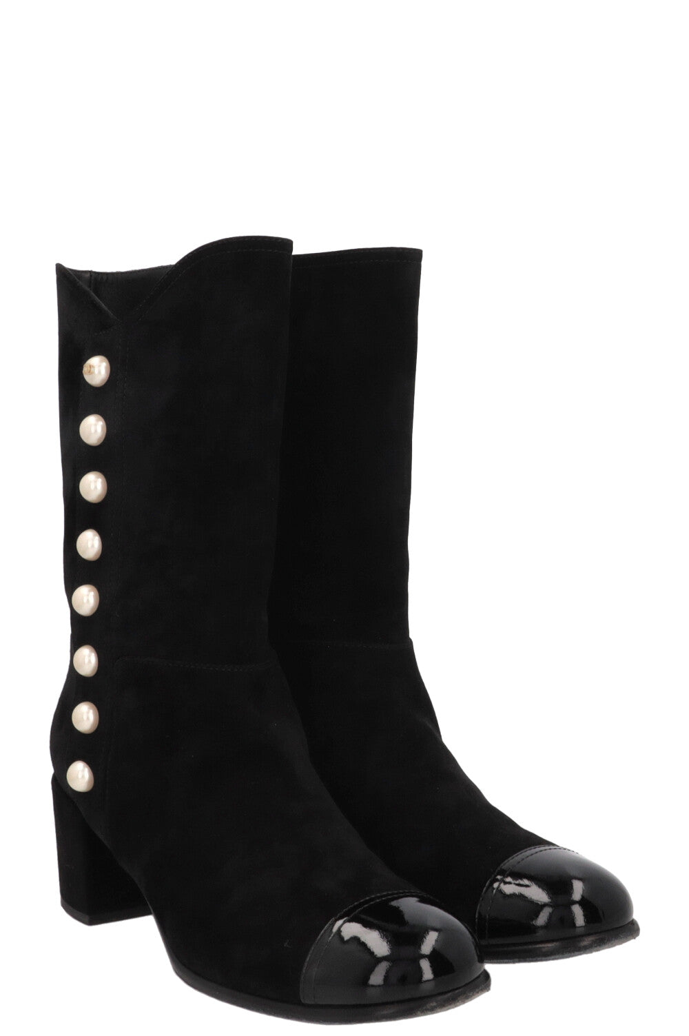 CHANEL Pearl Embellished Suede Boots Black