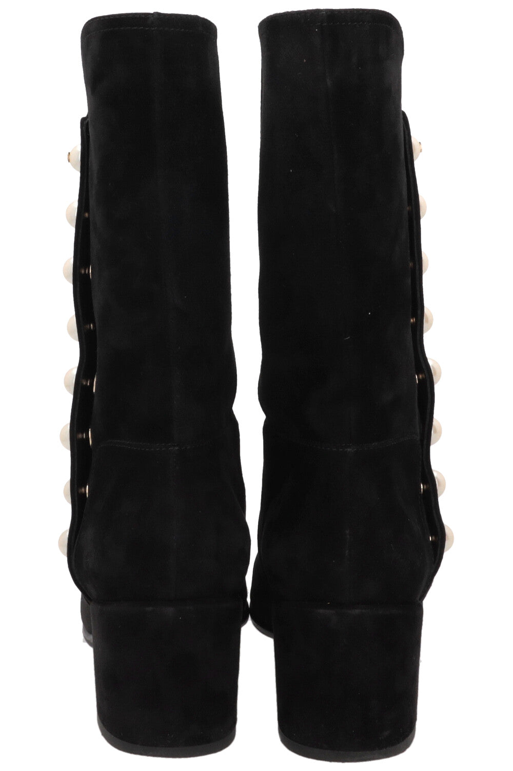 CHANEL Pearl Embellished Suede Boots Black