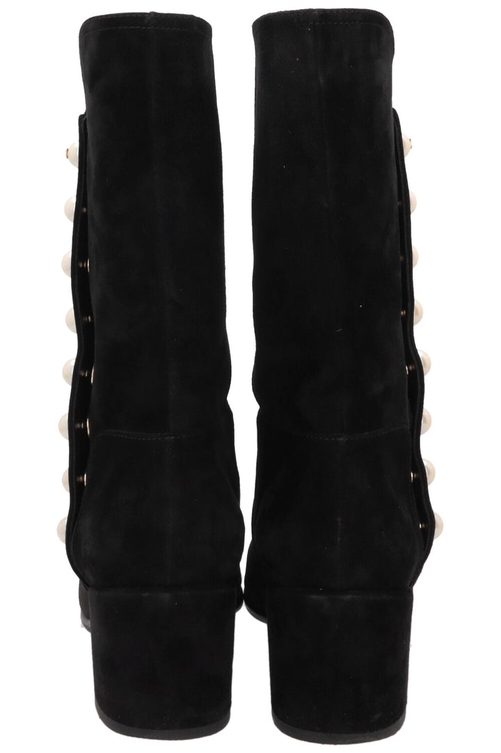 CHANEL Pearl Embellished Suede Boots Black