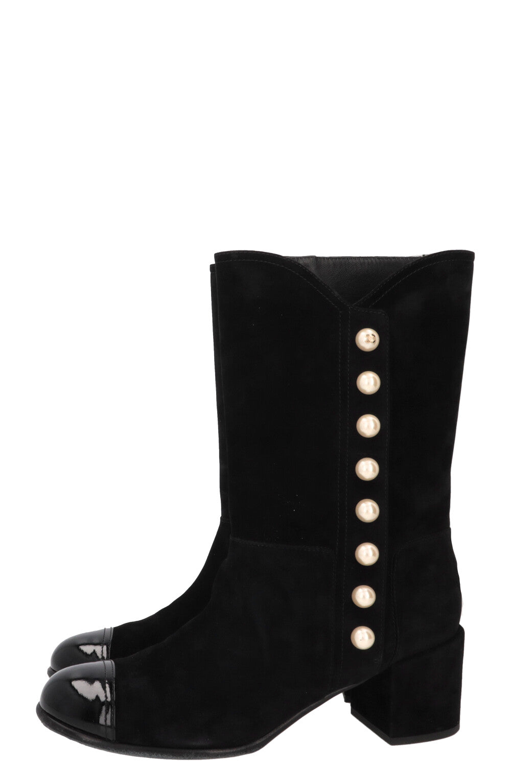 CHANEL Pearl Embellished Suede Boots Black