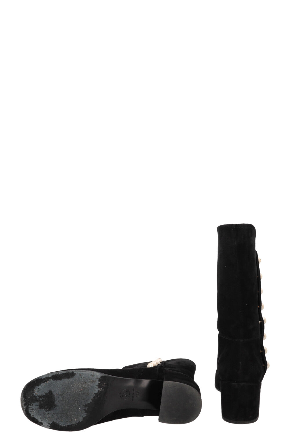 CHANEL Pearl Embellished Suede Boots Black