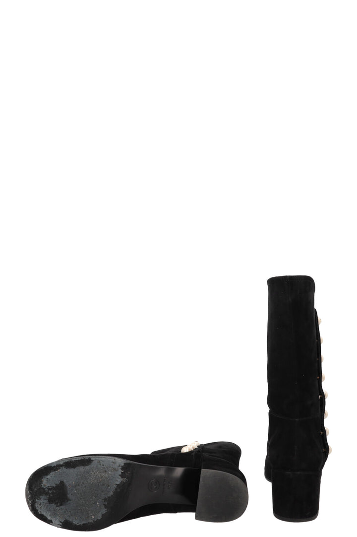 CHANEL Pearl Embellished Suede Boots Black