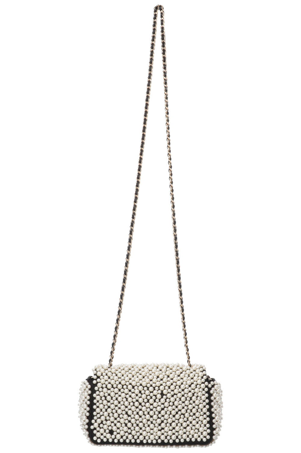 CHANEL Pearl Flap Bag Small Satin Black