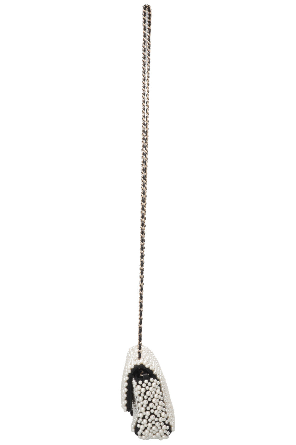 CHANEL Pearl Flap Bag Small Satin Black