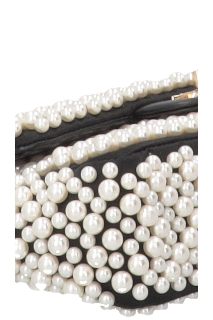 CHANEL Pearl Flap Bag Small Satin Black