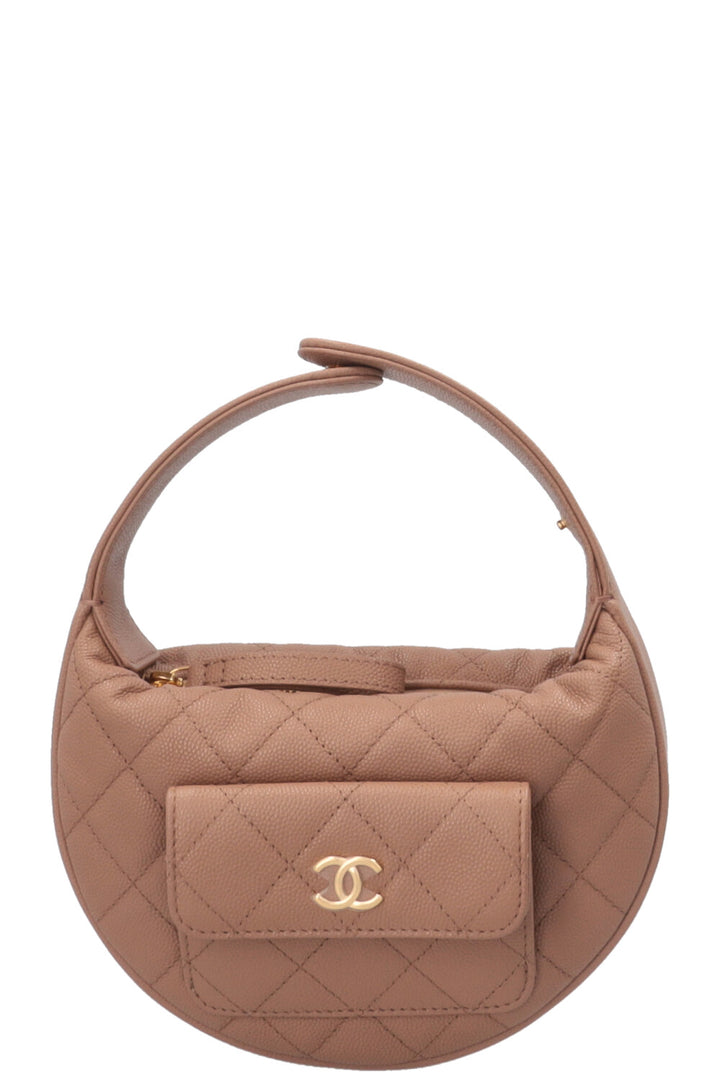 Pochette CHANEL Polly Pocket en cuir caviar beige