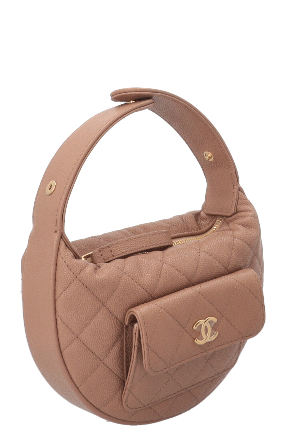 Pochette CHANEL Polly Pocket en cuir caviar beige