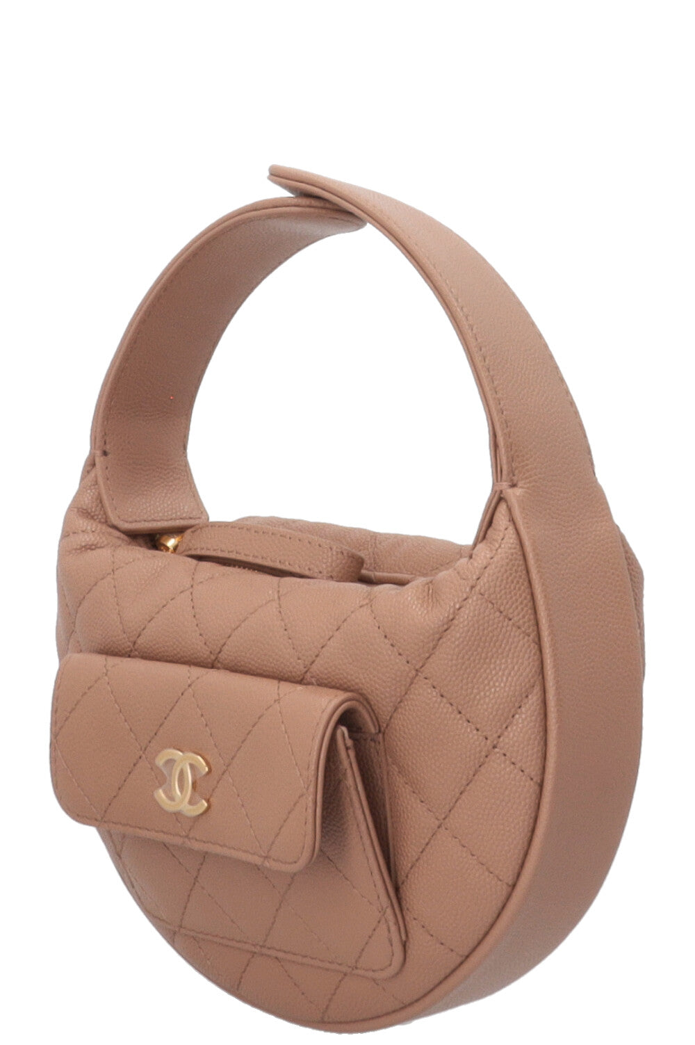 Pochette CHANEL Polly Pocket en cuir caviar beige