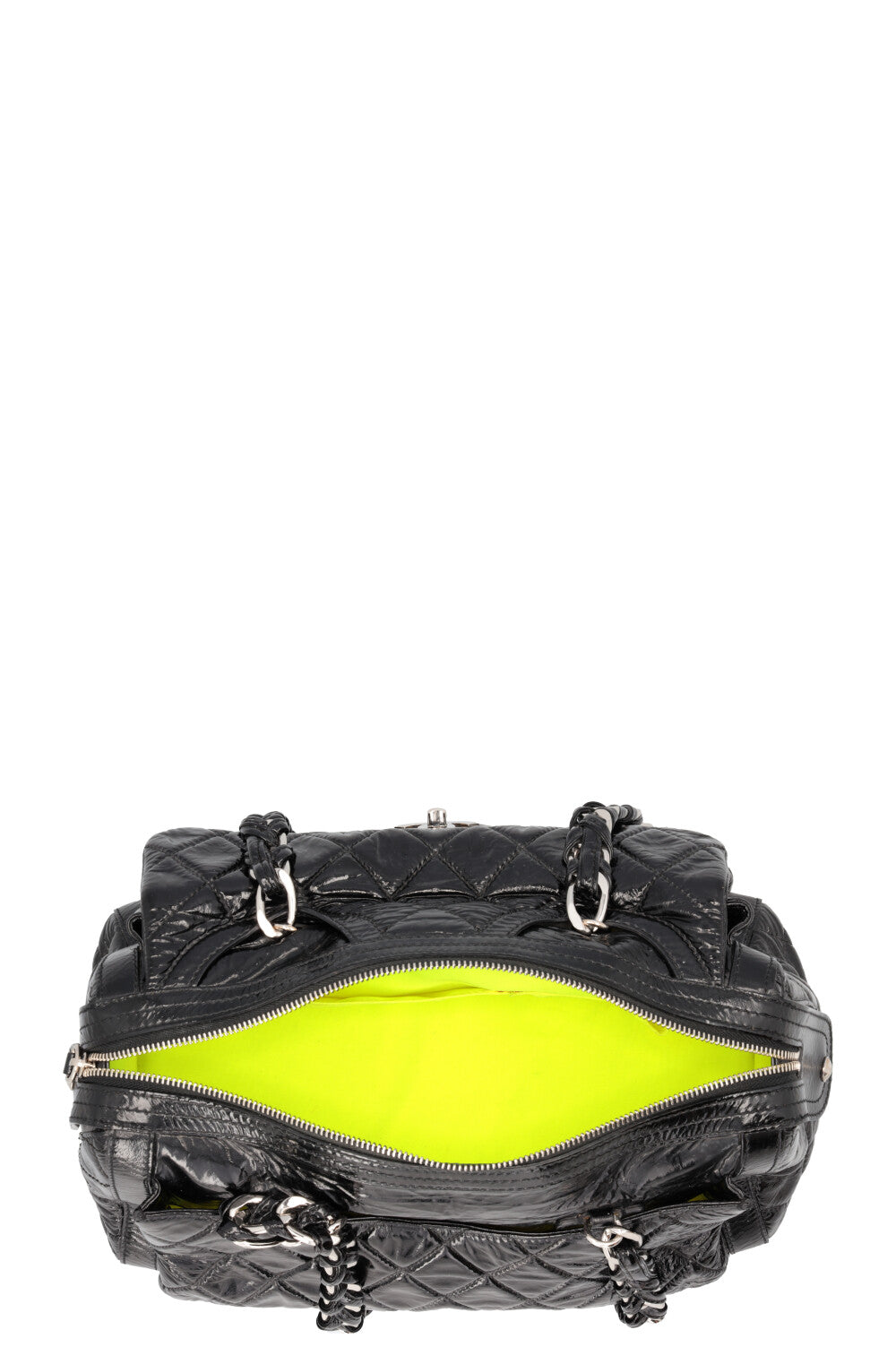 CHANEL Quilted Day Glo Flap Shoulder Bag Patent Black