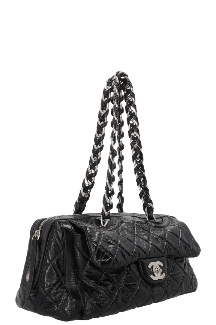 CHANEL Quilted Day Glo Flap Shoulder Bag Patent Black