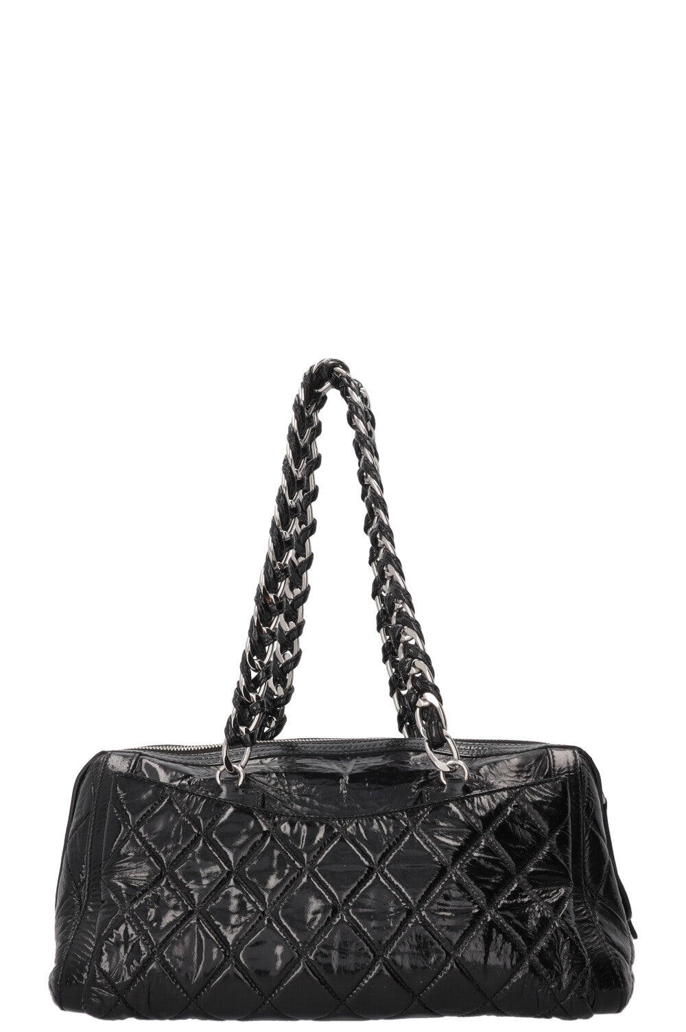 CHANEL Quilted Day Glo Flap Shoulder Bag Patent Black