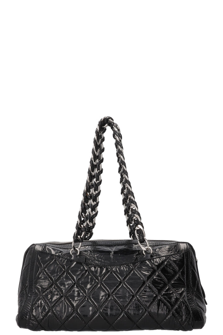 CHANEL Quilted Day Glo Flap Shoulder Bag Patent Black