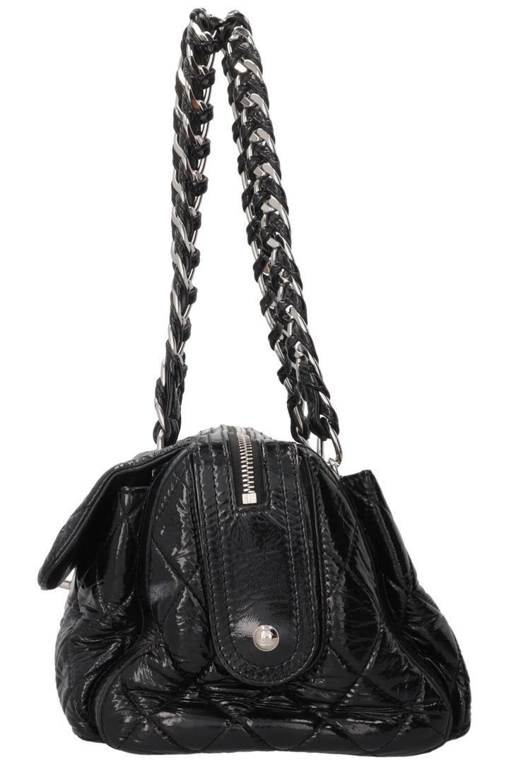 CHANEL Quilted Day Glo Flap Shoulder Bag Patent Black