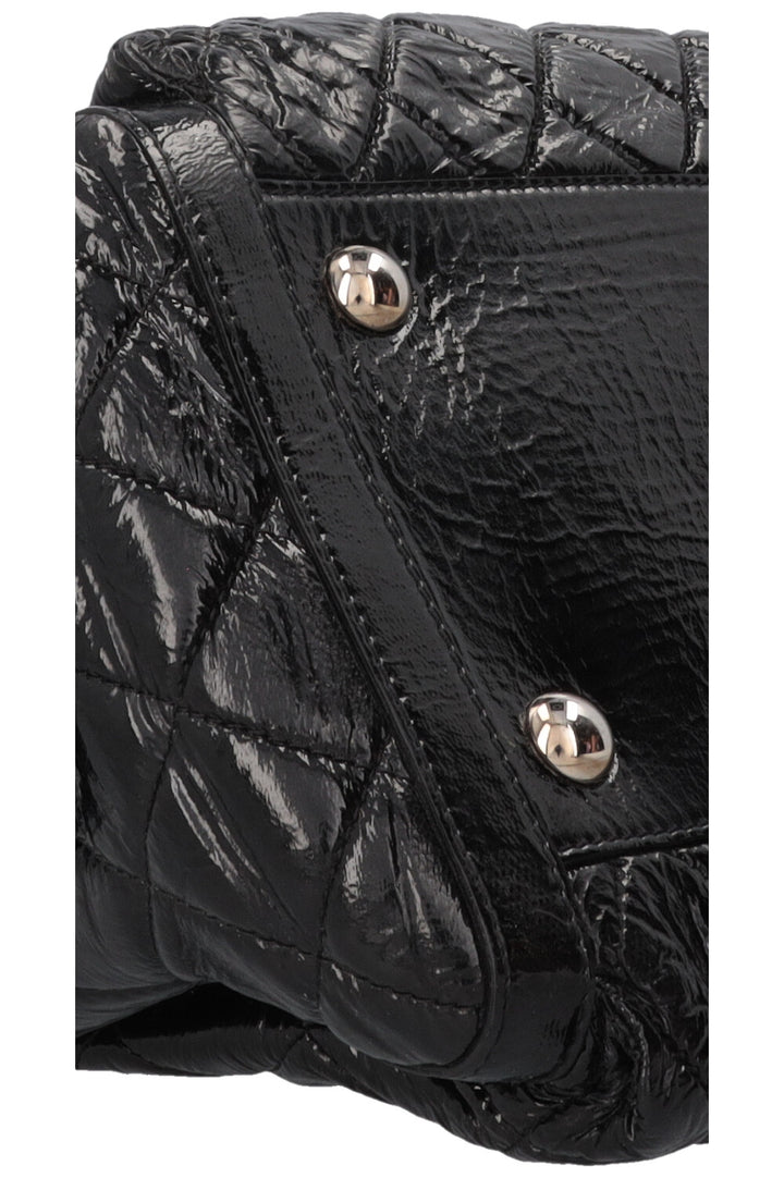 CHANEL Quilted Day Glo Flap Shoulder Bag Patent Black