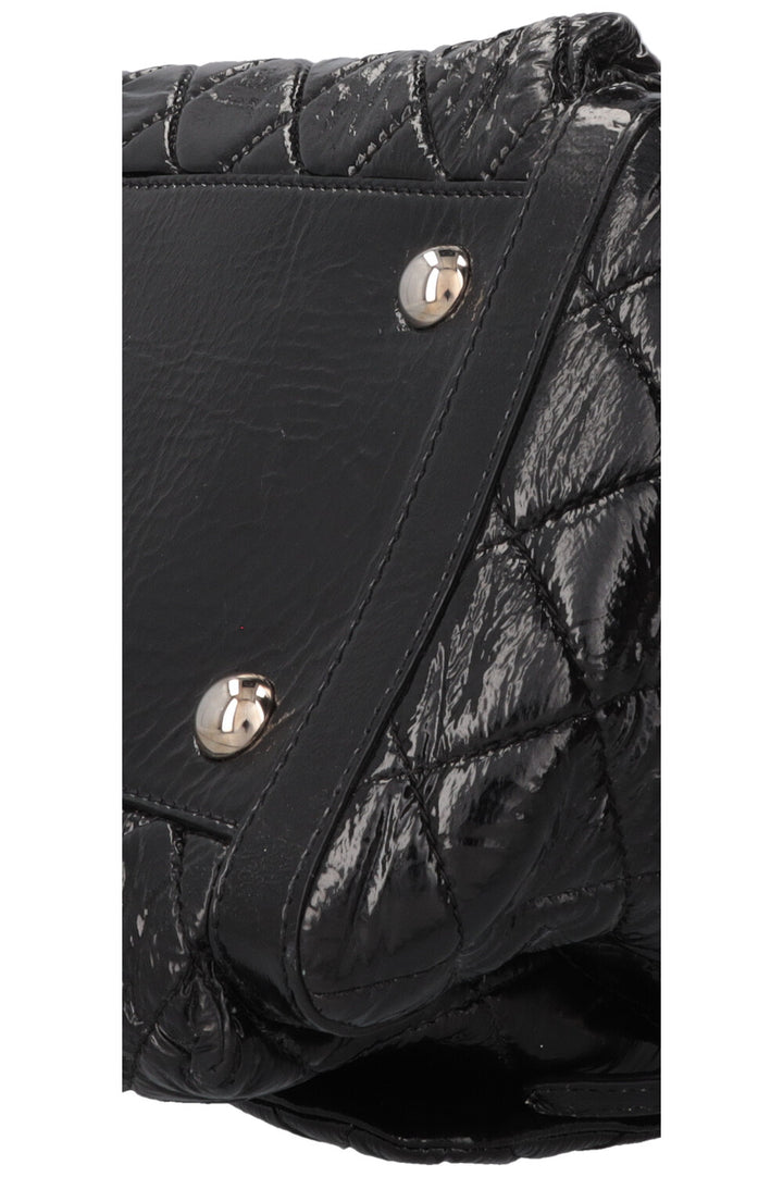 CHANEL Quilted Day Glo Flap Shoulder Bag Patent Black
