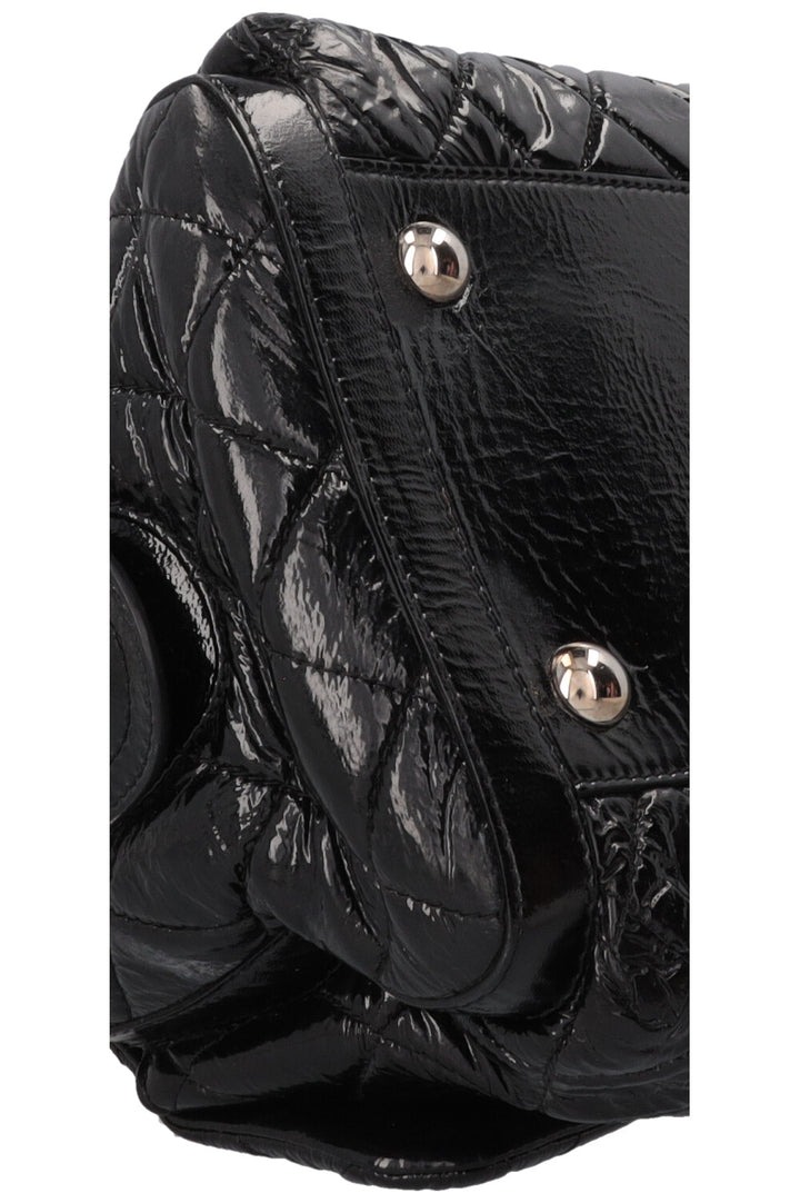 CHANEL Quilted Day Glo Flap Shoulder Bag Patent Black