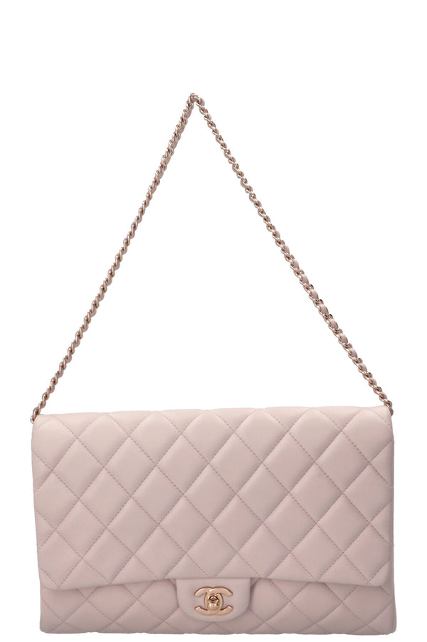 CHANEL Quilted Flap Clutch On Chain Leather Blush