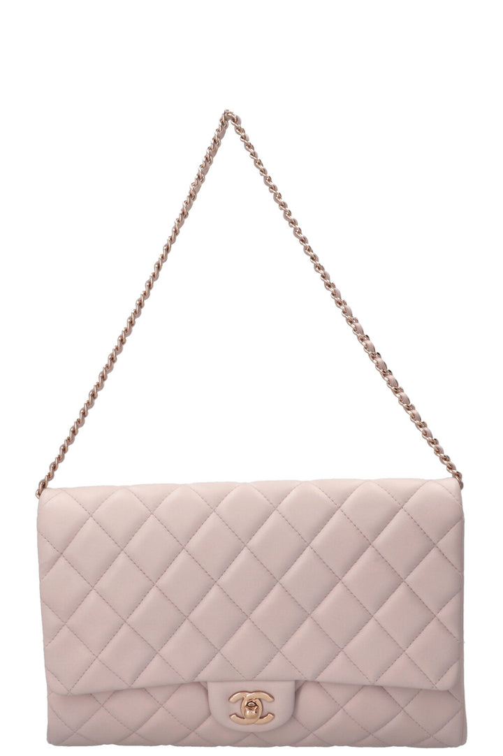 CHANEL Quilted Flap Clutch On Chain Leather Blush